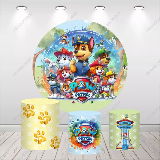 Paw Patrol Round Backdrop Kids Birthday Party Photo Background Cake Table Banner