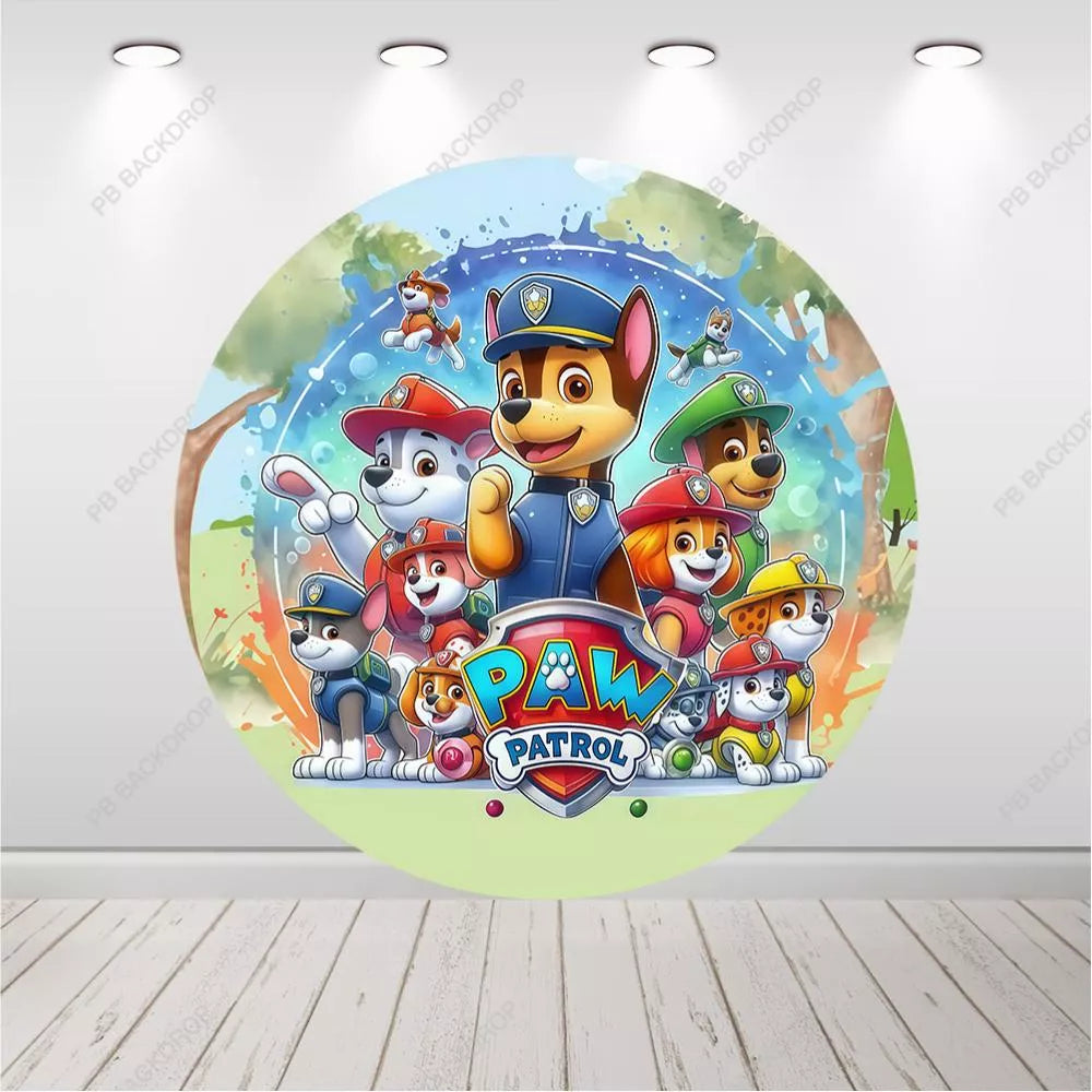 Paw Patrol Round Backdrop Kids Birthday Party Photo Background Cake Table Banner