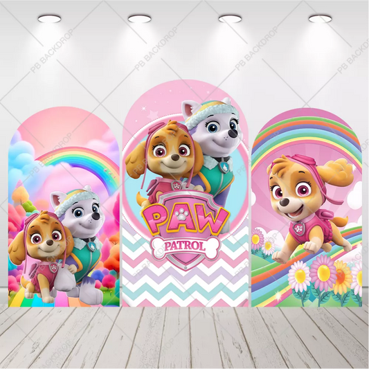 Paw Patrol Skye Everest Rainbow Arch Backdrop Pink Girls Birthday Party Banners