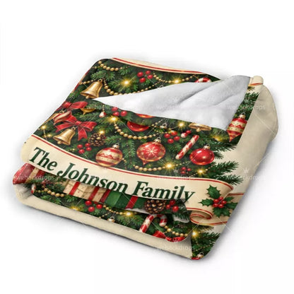 Personalized Family Christmas Blanket – Plaid Ribbon Tree
