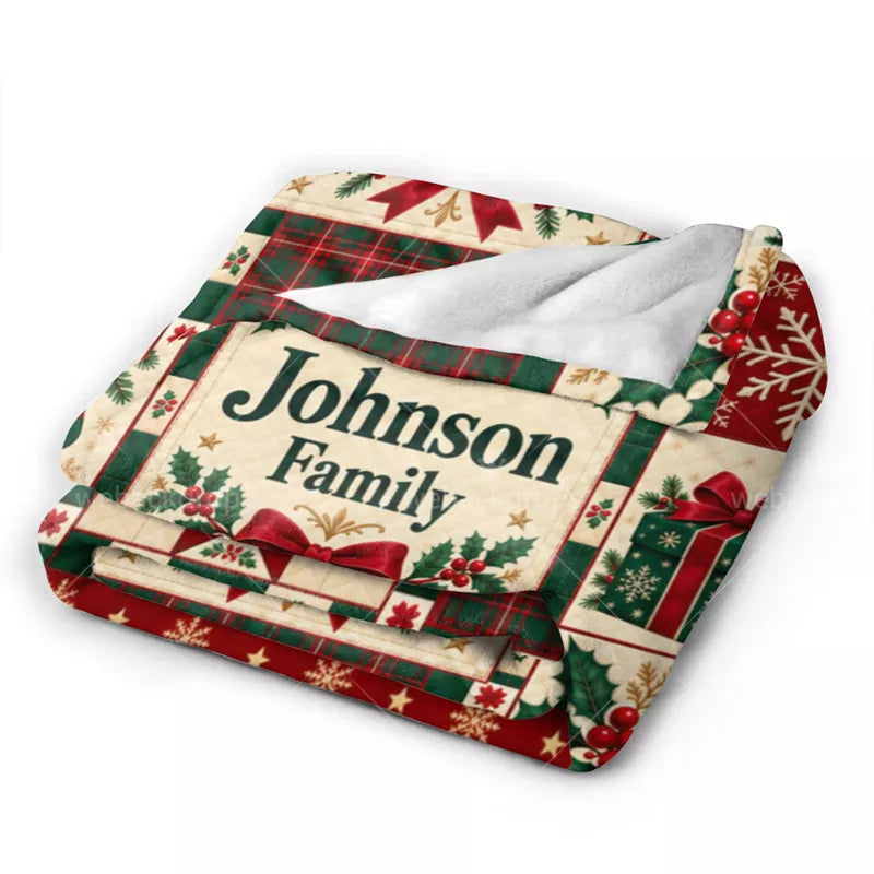 Personalized Family Christmas Patchwork Blanket – Classic