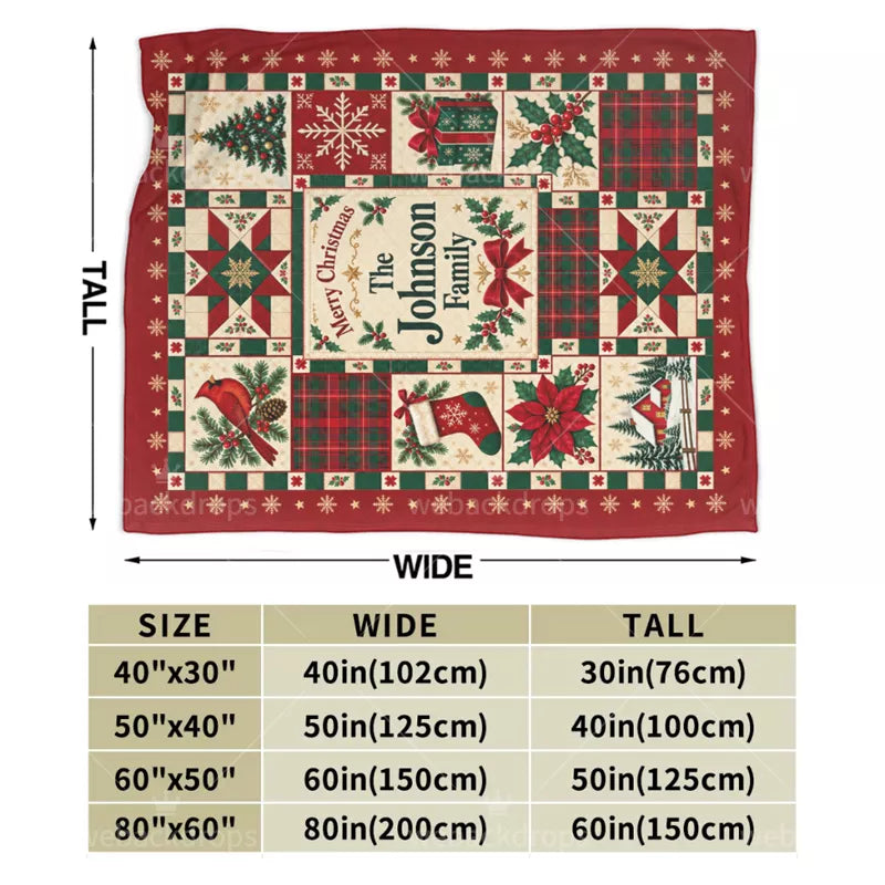 Personalized Family Christmas Patchwork Blanket – Classic