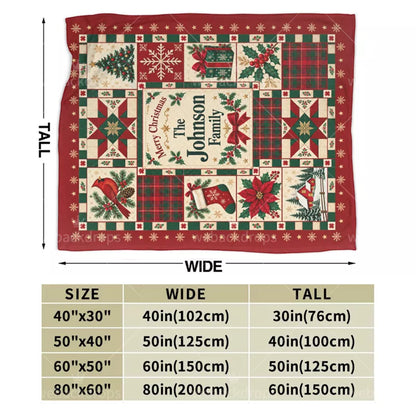 Personalized Family Christmas Patchwork Blanket – Classic