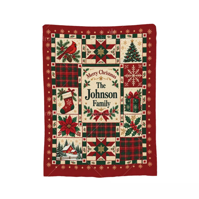 Personalized Family Christmas Patchwork Blanket – Classic