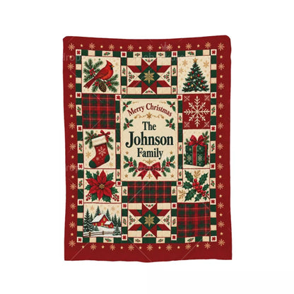 Personalized Family Christmas Patchwork Blanket – Classic