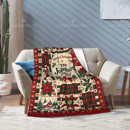 Personalized Family Christmas Patchwork Blanket – Classic