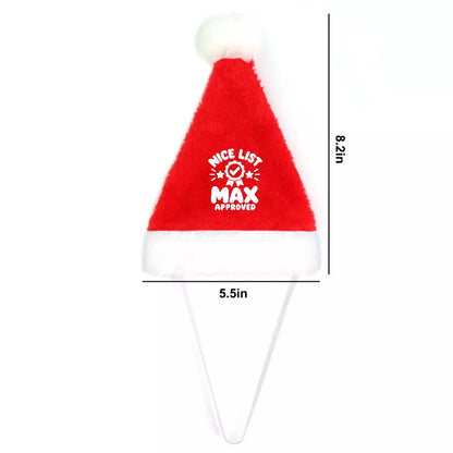 Size guide showing the dimensions of a personalized pet Santa hat, approximately 5.5 inches wide and 8.2 inches tall.
