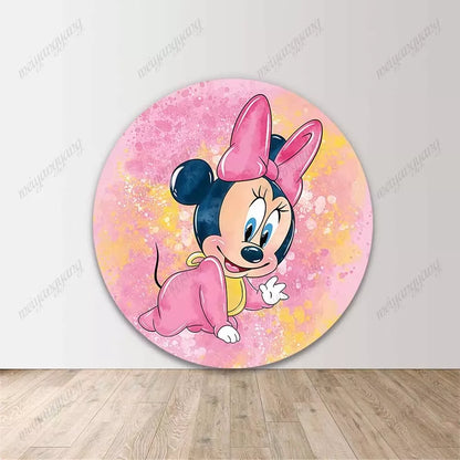 Pink Baby Minnie Mouse Round Background Children's Birthday Party Decoration Baby Shower Photo Studio Photography Background
