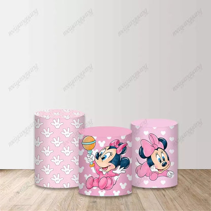 Pink Baby Minnie Mouse Round Background Children's Birthday Party Decoration Baby Shower Photo Studio Photography Background