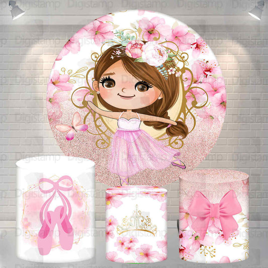 Pink Ballerina Birthday Party Round Backdrop