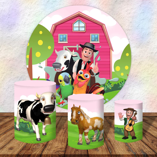 Pink Barnyard Farm Birthday Backdrop