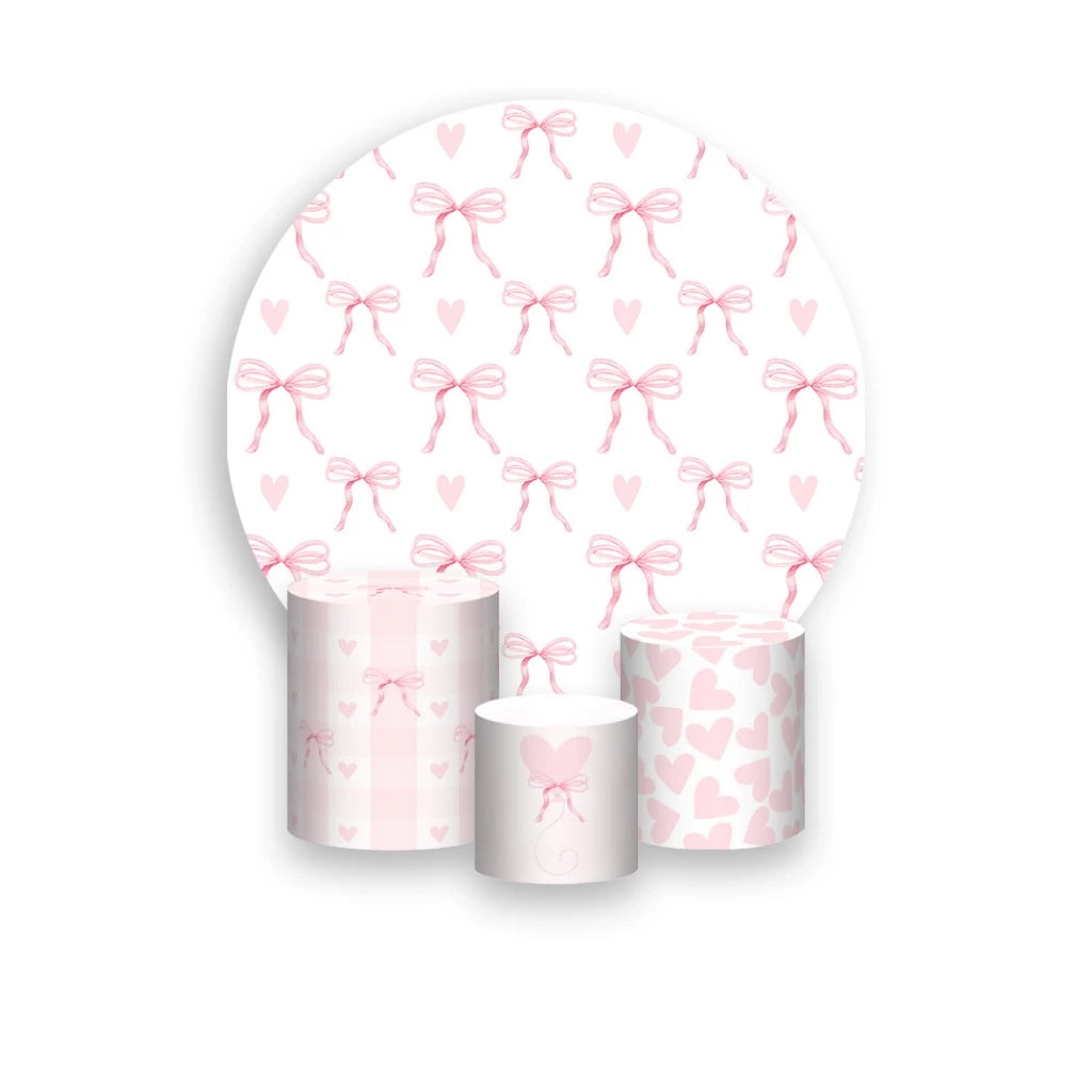 Pink Bow Heart Birthday Backdrop Girl Party Decoration