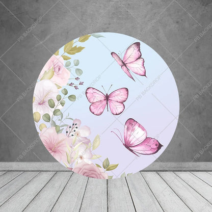 Pink Butterfly Floral Party Round Backdrop