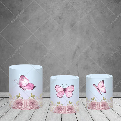 Pink Butterfly Floral Party Round Backdrop