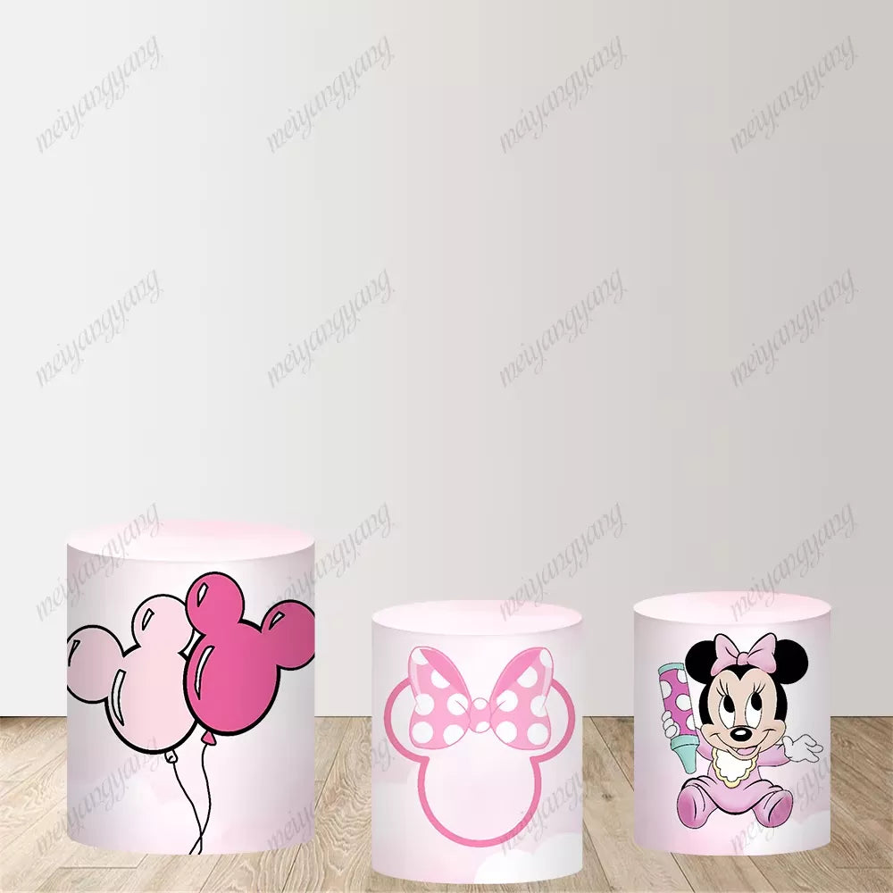 Pink Girl Minnie Mouse Round Photography Background Baby Shower Girl Happy Birthday Party Background
