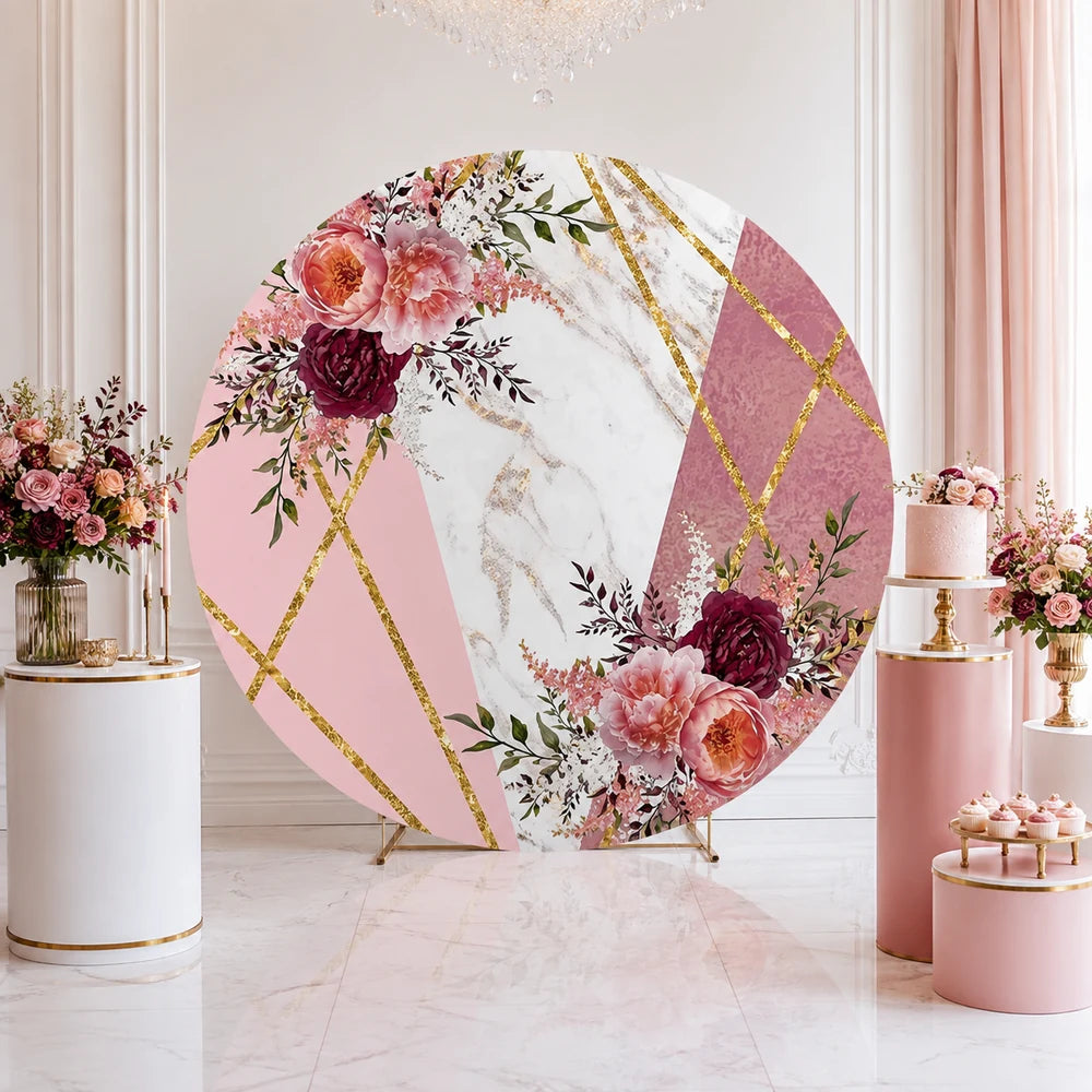 Flower Marble Pattern Wedding Party Round Backdrop