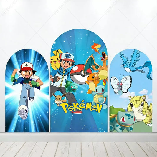 Pokemon Ash Arch Backdrop Set Pikachu Charizard Kids Birthday