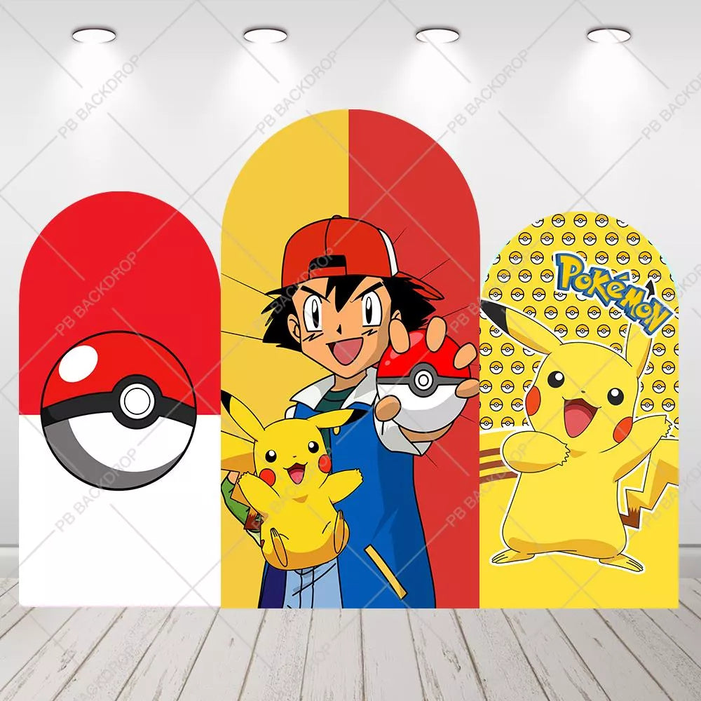 Pokemon Pikachu Arch Backdrop Kids Birthday Party Decoration Poke Ball Baby Shower Banner