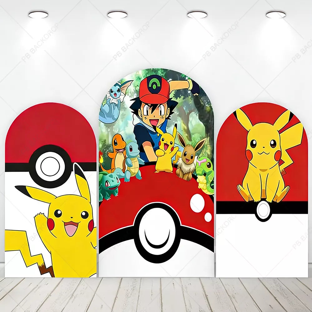 Pokemon Pikachu Arch Backdrop Kids Birthday Party Decoration Poke Ball Baby Shower Banner