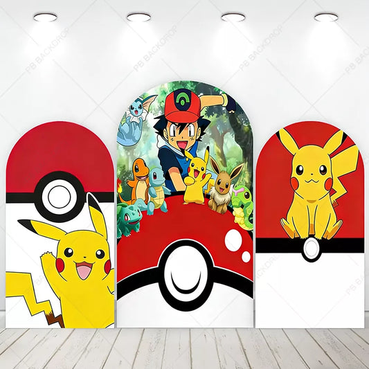 Pokemon Pikachu Arch Backdrop Kids Birthday Party Decoration Poke Ball Baby Shower Banner