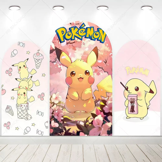 Pokemon Pikachu Sakura Arch Backdrop Set Kids Birthday Party Decor