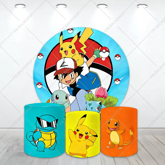 Pokémon Round Backdrop Boys 1st Birthday Party Poké Ball Decorations Baby Shower Banner