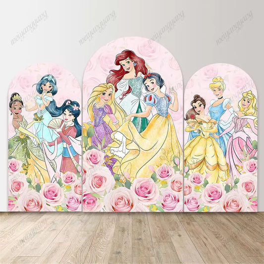 Princess Floral Arch Backdrop Girls Birthday Party Arched Photo Background
