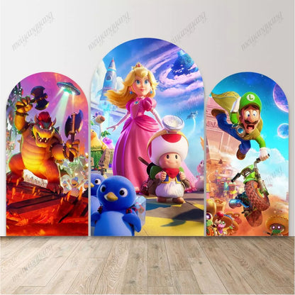 Princess Peach Space Mario Arch Backdrop Kids Birthday Party Decorations