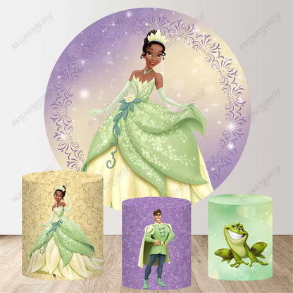 Princess Tiana and Frog Round Circle Backdrop Girls Birthday Party Decoration