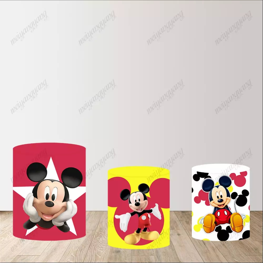 Red Mickey Mouse Round Backdrop Cover Girls Birthday Party Baby Shower Circle Background
