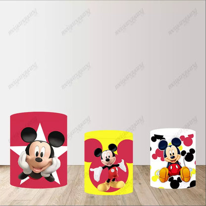 Red Mickey Mouse Round Backdrop Cover Girls Birthday Party Baby Shower Circle Background