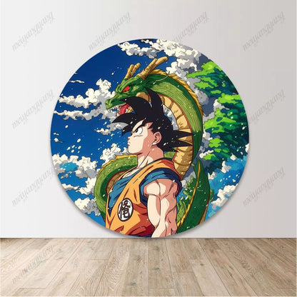 Round Backdrop Cover Goku Dragon Ball Birthday Party Banner Background