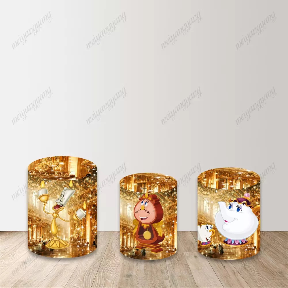 Round Beauty and the Beast Princess Belle Background Girl Birthday Party Backdrop