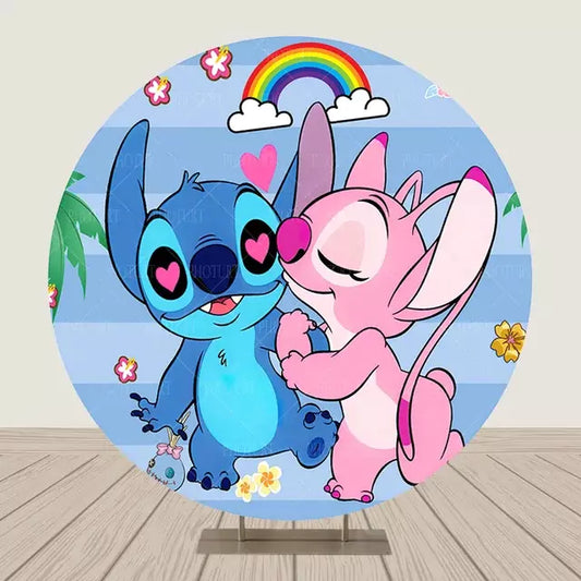 Stitch and Angel Baby Shower Round Backdrop Birthday Party Decoration