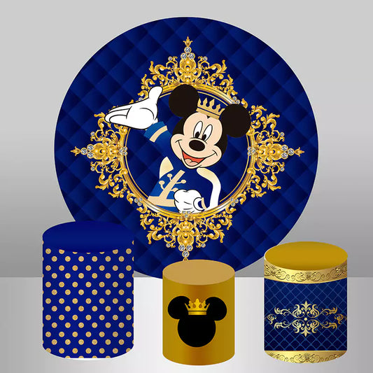 Royal Blue Mouse Round Backdrop for Boys Baby Shower 1st Birthday Party Decor