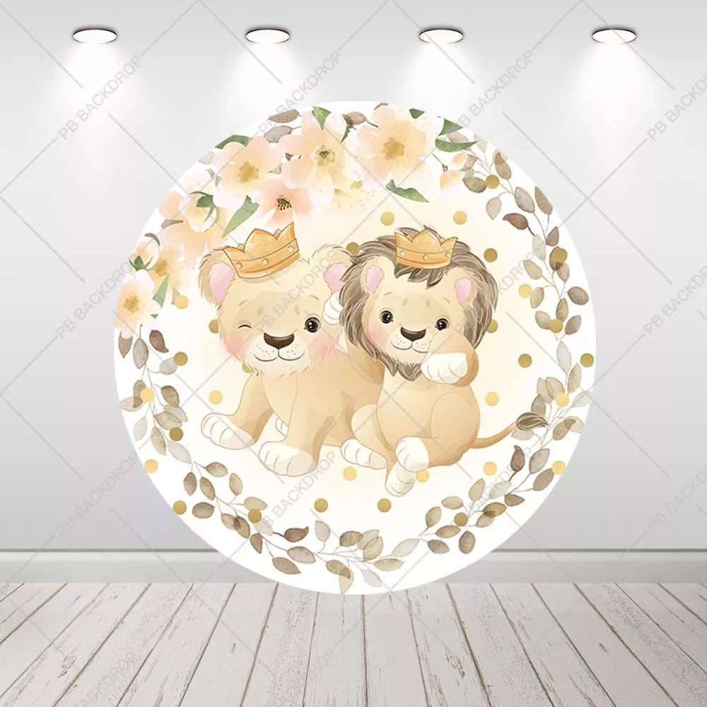 Safari Lion Birthday Photo Round Backdrop