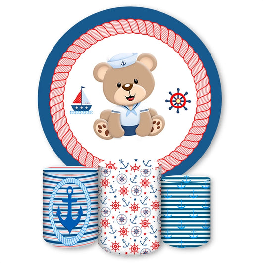 Sailor Bear Nautical Backdrop Boys Birthday Decoration