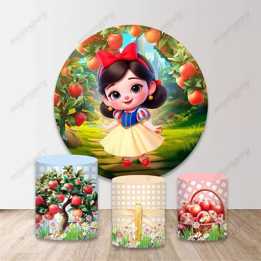 Snow White Round Background Child Girls Princess Birthday Party Decorations Backdrop