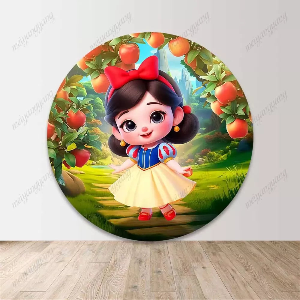 Snow White Round Background Child Girls Princess Birthday Party Decorations Backdrop