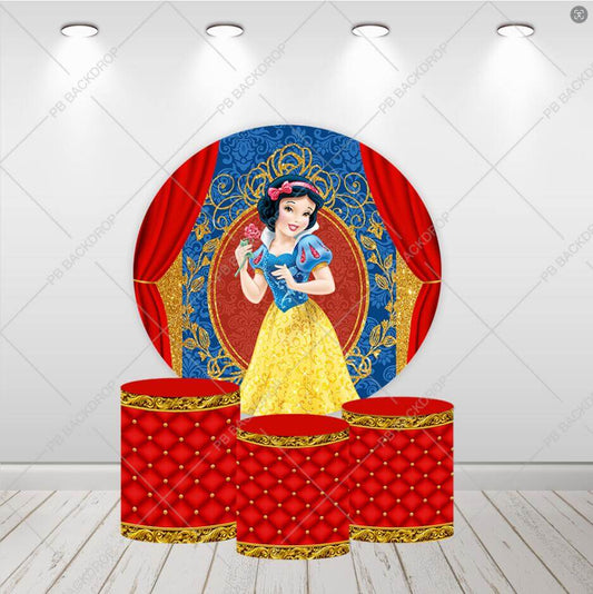 Snow White Princess Girls Birthday Party Baby Shower Round Backdrop Cylinder Covers