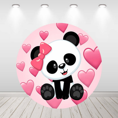 Panda Pink Girls Birthday Party Baby Shower Round Backdrop