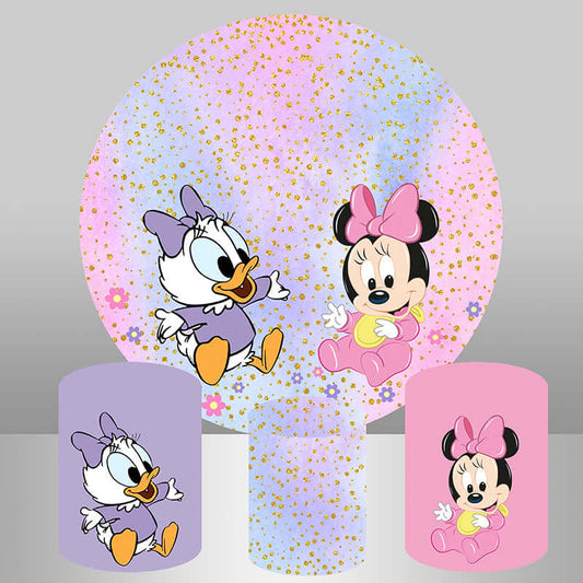 Baby Mouse and Duck Kids Birthday Party Round Circle Backdrop Plinth Covers