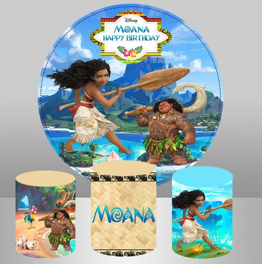 Moana Girls Birthday Baby Shower Round Backdrop Cylinder Covers