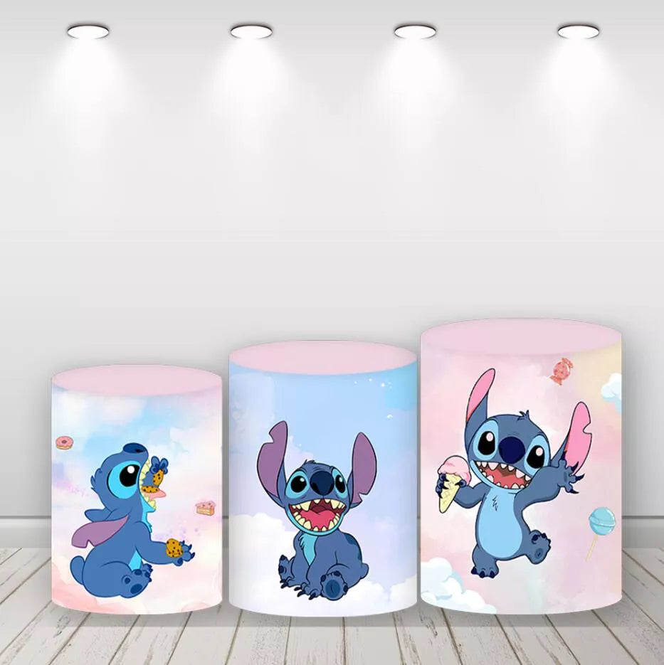 Stitch Happy Birthday Round Backdrop Lilo & Stitch Photo Background for Kids Birthday