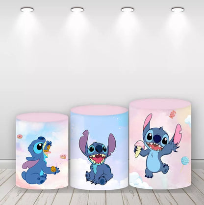Stitch Happy Birthday Round Backdrop Lilo & Stitch Photo Background for Kids Birthday