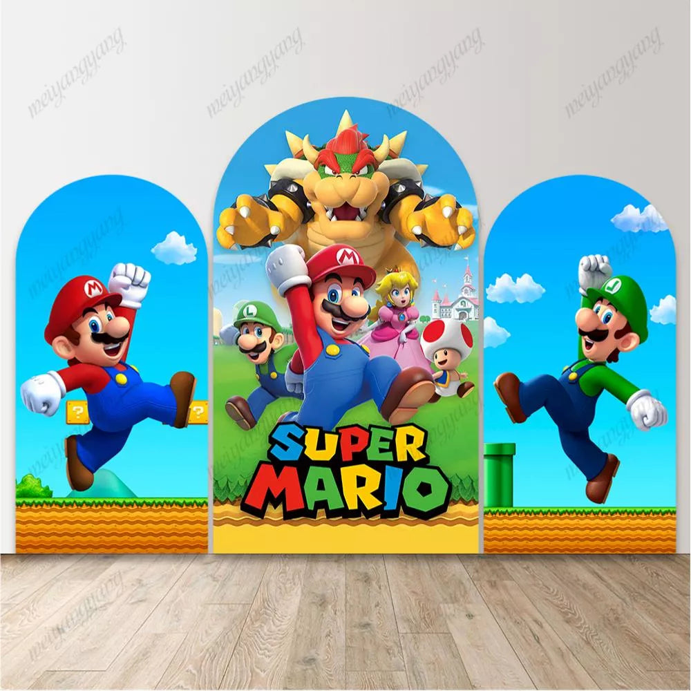 Super Mario Arch Backdrop Kids Video Game Birthday Party Photo Background