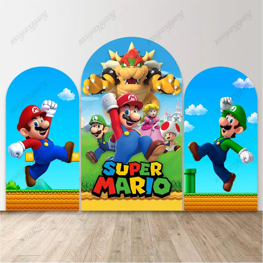 Super Mario Arch Backdrop Kids Video Game Birthday Party Photo Background