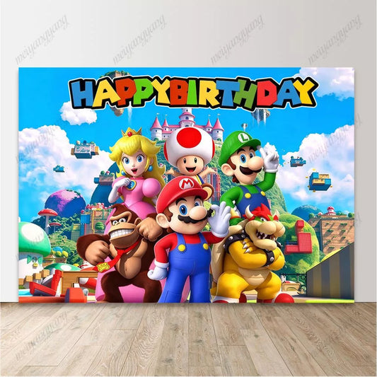 Super Mario Birthday Backdrop Mario Bros Kids Birthday Party Background