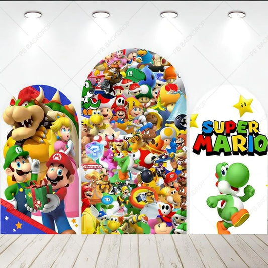 Super Mario Character Collage Arch Backdrop Set Kids Party