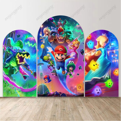 Super Mario Galaxy Arch Backdrop Kids Birthday Party Decorations